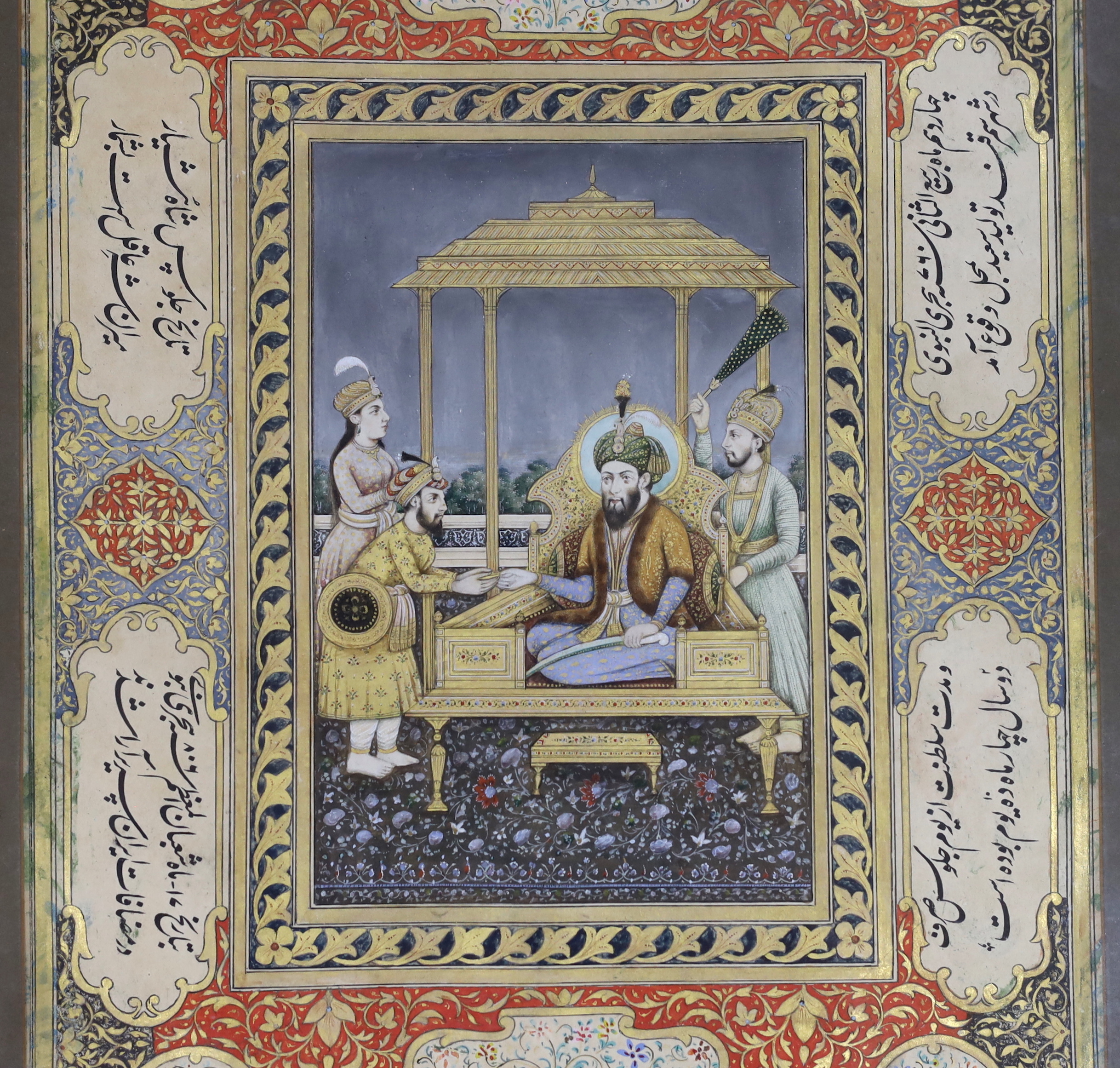 A Mughal style miniature gouache painting depicting Miran Shah, son of the Central Asian conqueror Timur, 19th century